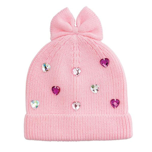 Pink Hearts Rhinestone Beanie Hat