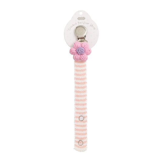 Pink Flower Crochet Paci Clip