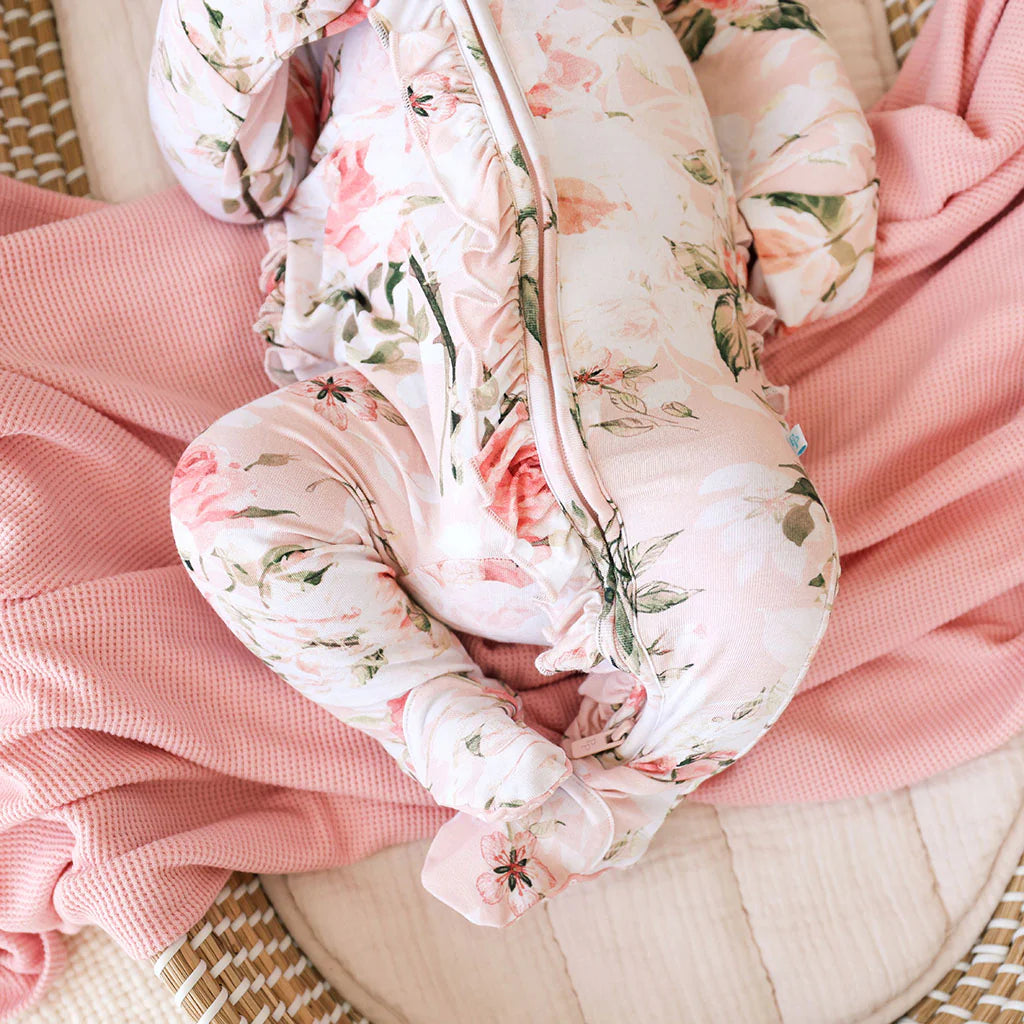 Vintage Pink Rose Ruffled Footie