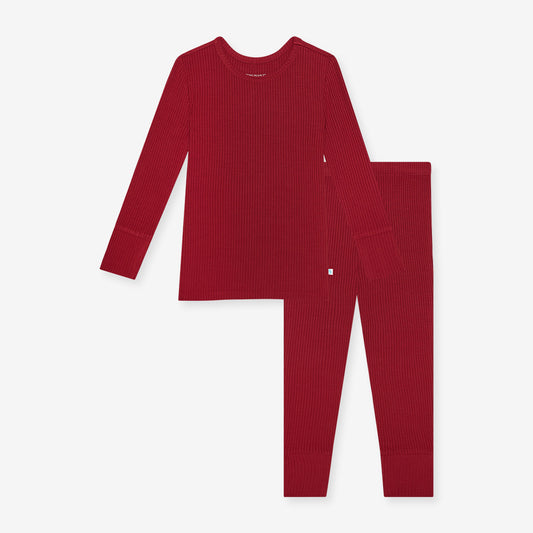 Dark Red Ribbed Long Sleeve Pajama