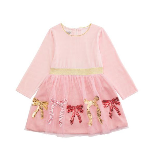 Velour Sequin Bow TuTu Dress