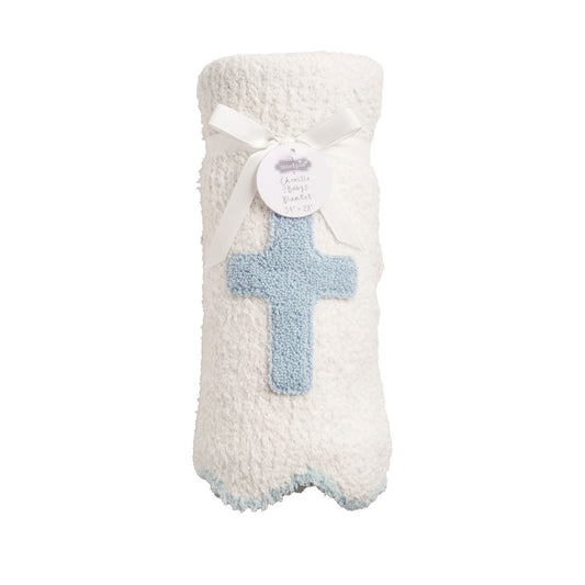 Blue Chenille Cross Blanket