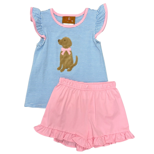 Puppy Appliqué A/S Ruffle Short Set