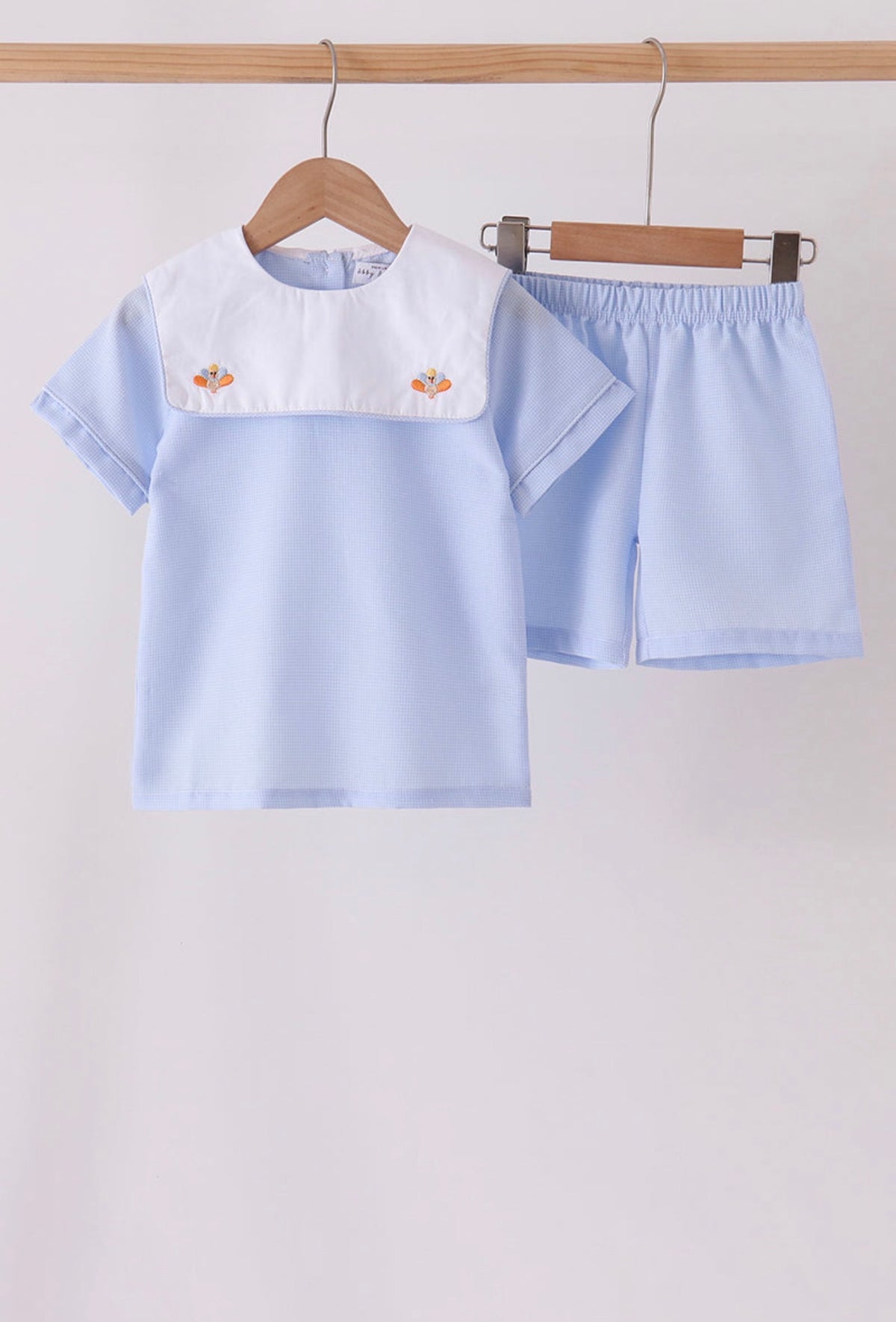 Blue Turkey Embroidered Plaid Set