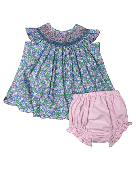 Brilliant Blooms Pearl Smocked Bishop Bloomer Set