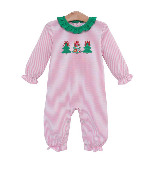 Christmas Tree Appliqué Ruffle Romper