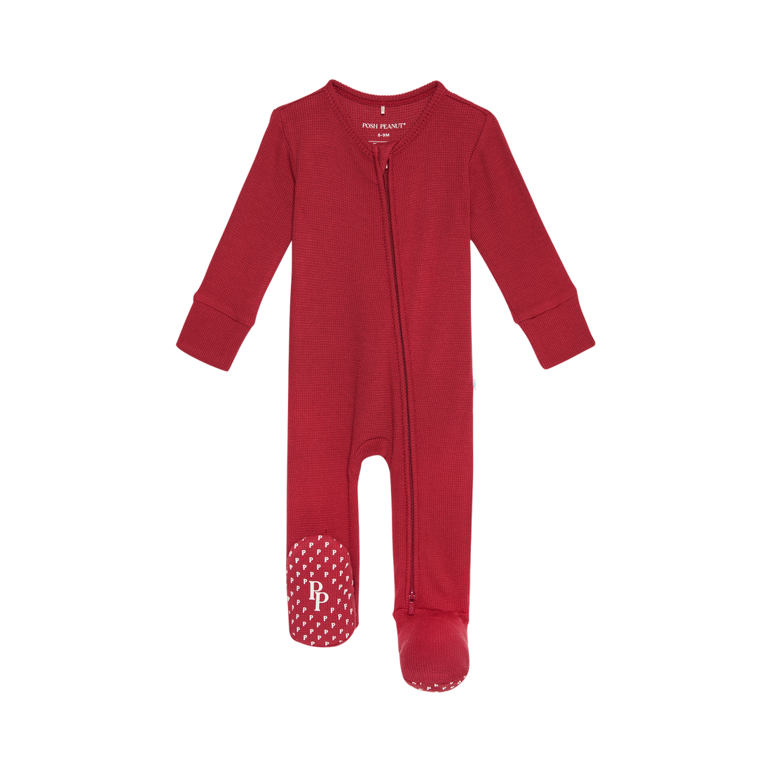 Crimson Waffle Zippered Footie