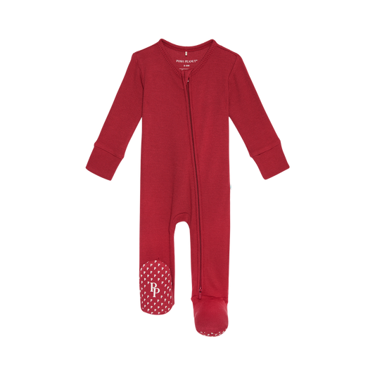 Crimson Waffle Zippered Footie