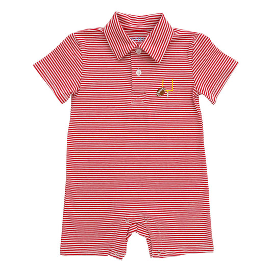 Red Stripe Game Day Polo Romper