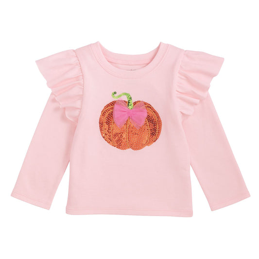 Pink Pumpkin Bow Ruffle Top