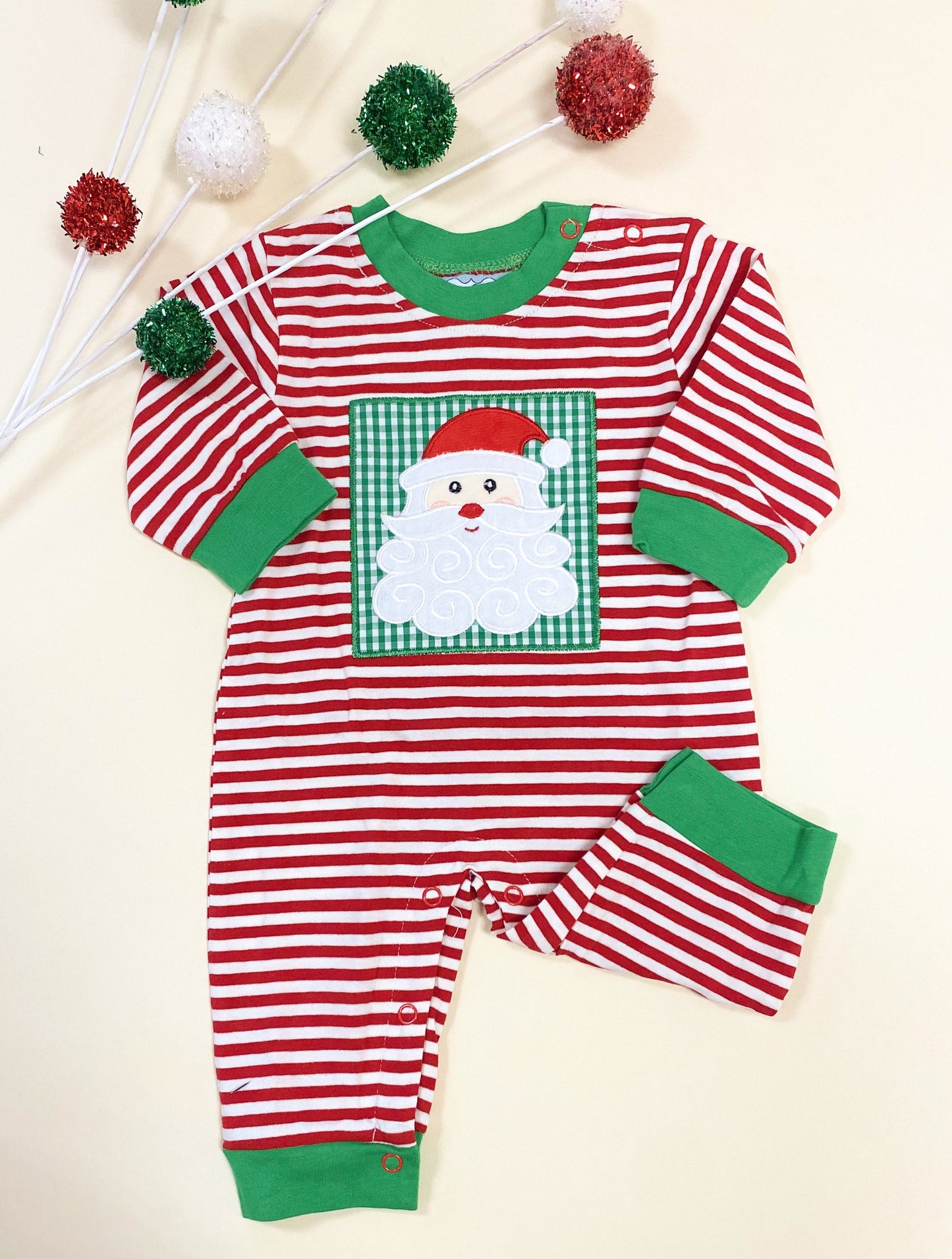 Santa Stripe Green Romper