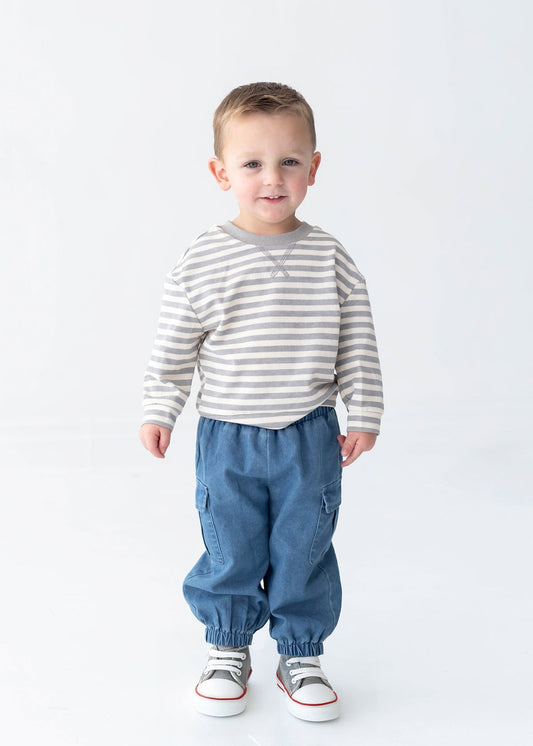 Ethan Long Sleeve Striped Ribbed Crewneck