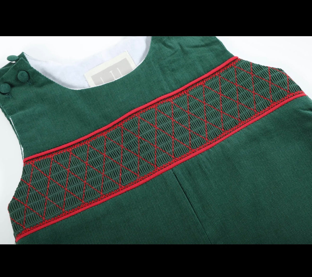 Green Christmas Smocked Overalls