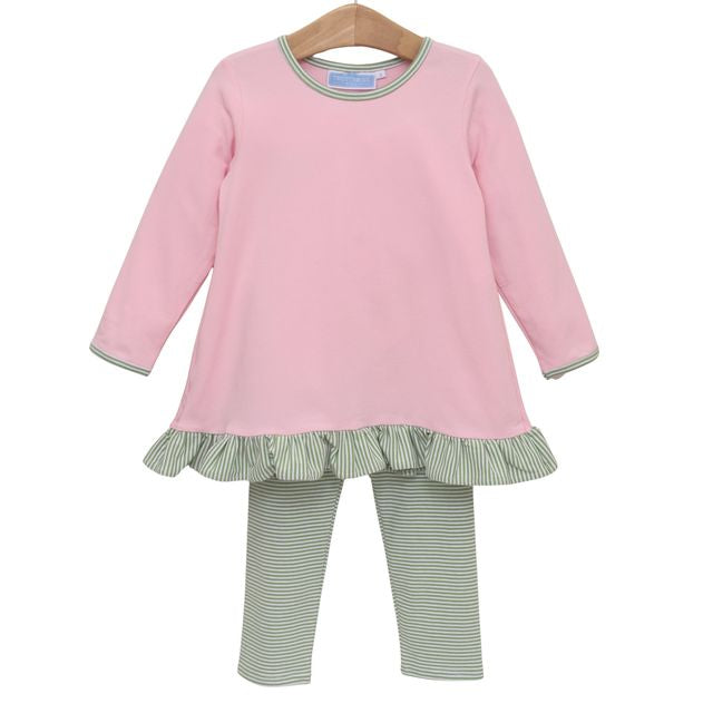 Sassy Legging Set- Green Stripe/Lt Pink