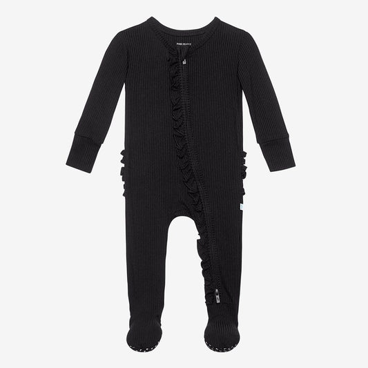 Black Footie Ruffled One Piece