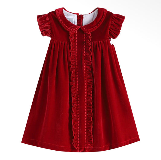 Red Velvet Ruffle Dress