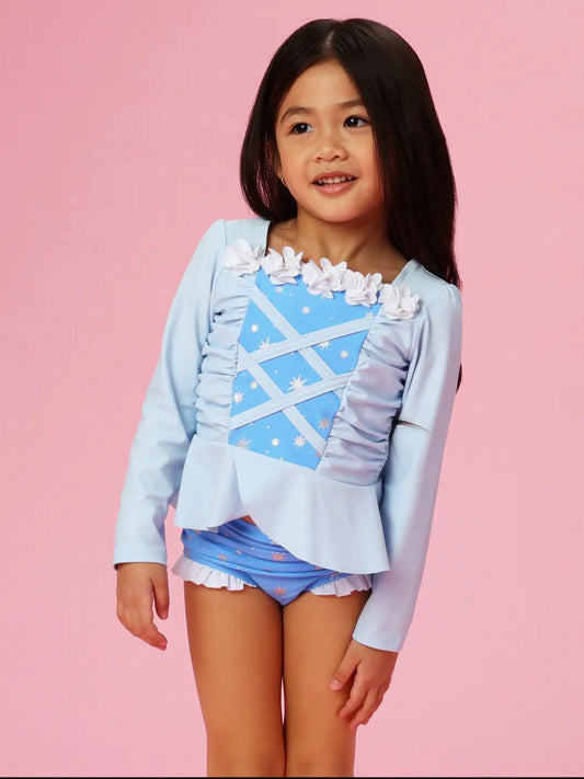 Crystal Blue Princess LS Rash Guard 2-Piece Swimsuit