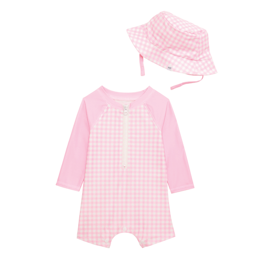 Baby Pink Gingham Rashguard Swim