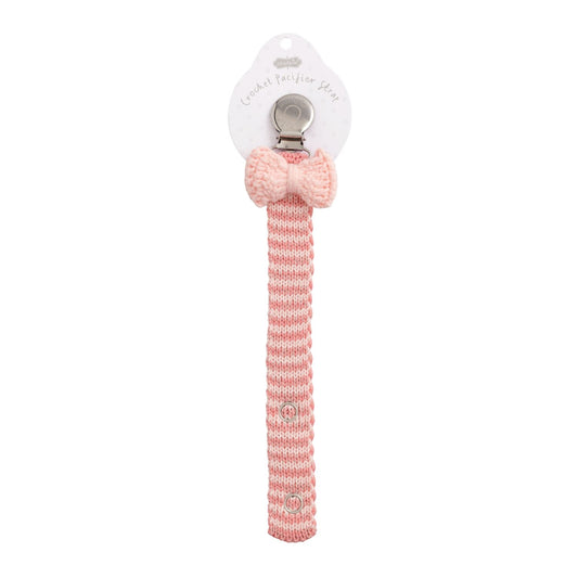 Lt Pink Bow Crochet Paci Clip