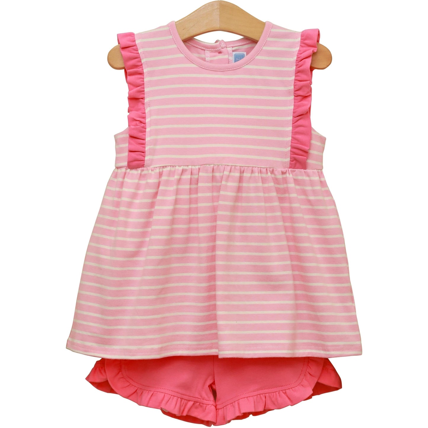 Josie Ruffle Short Set - Lt Pink Stripe