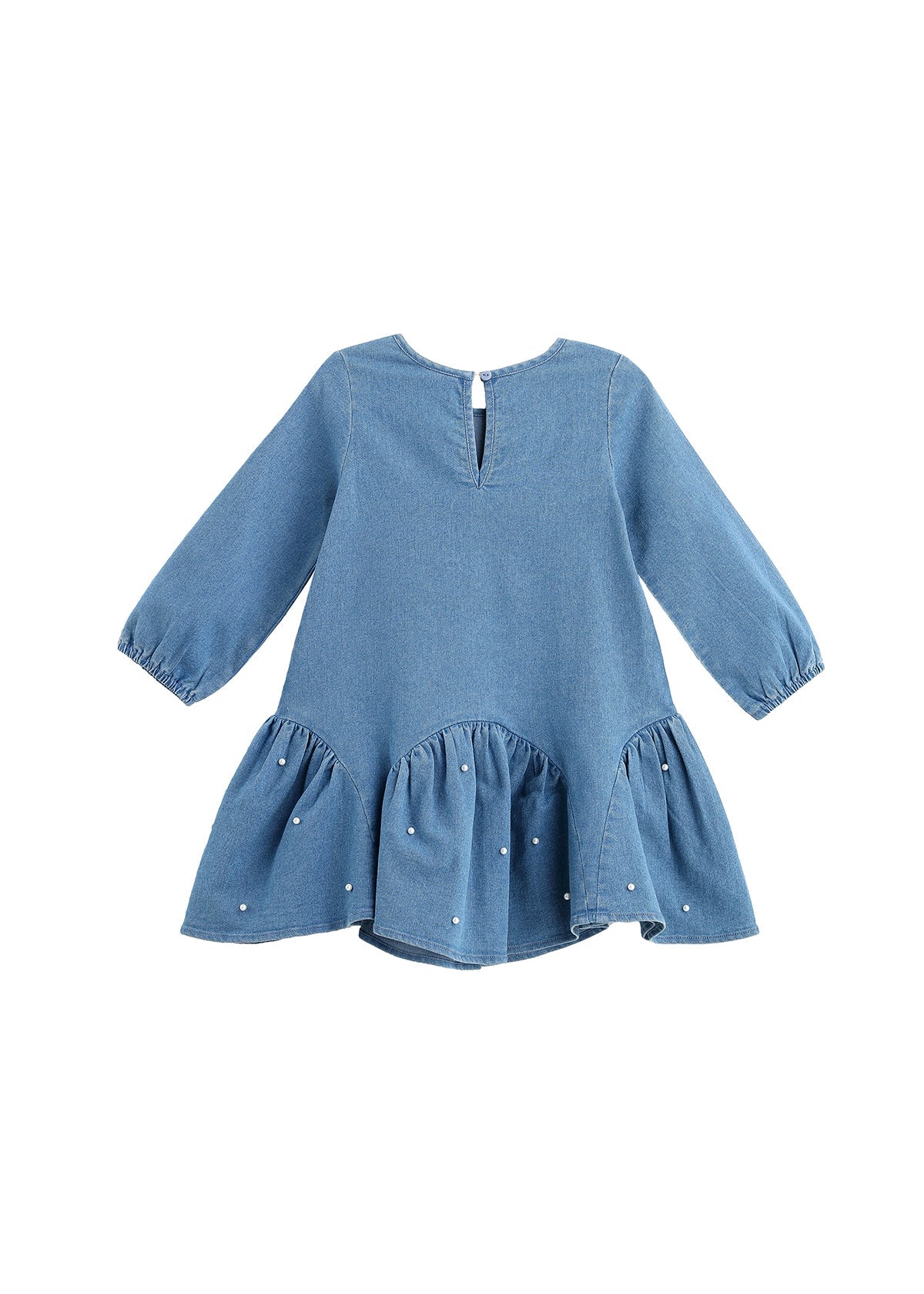 Denim Doll Solid Pearl Embellished Dropwaist Dress