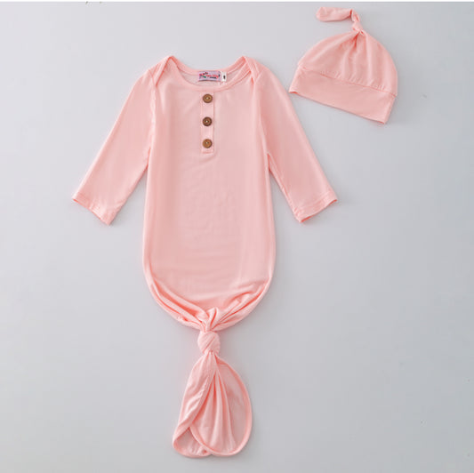 Pale Pink Bamboo Knotted Gown Set