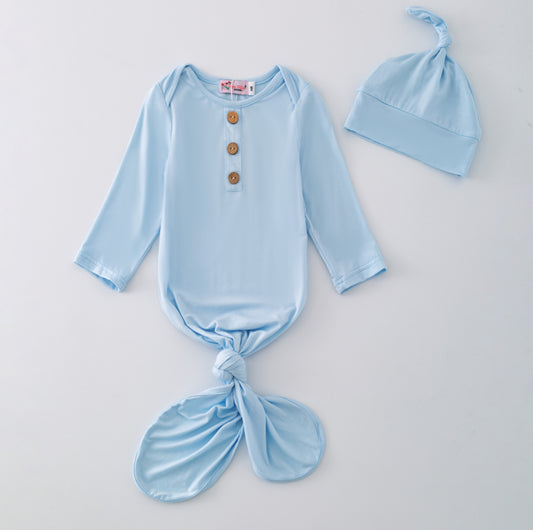 Baby Blue Bamboo Knotted Gown Set