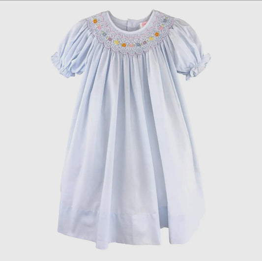 Blue Bishop Smocked Flower Dress