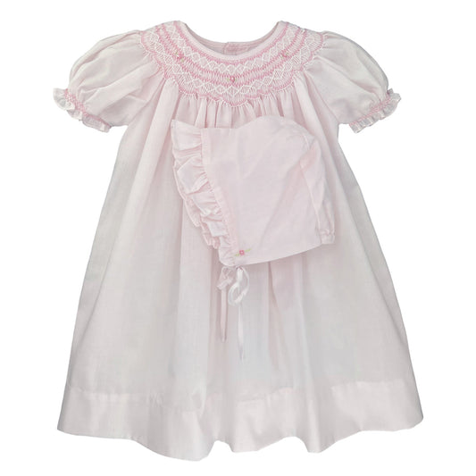 Pink Bishop Smocked W/ Pearls