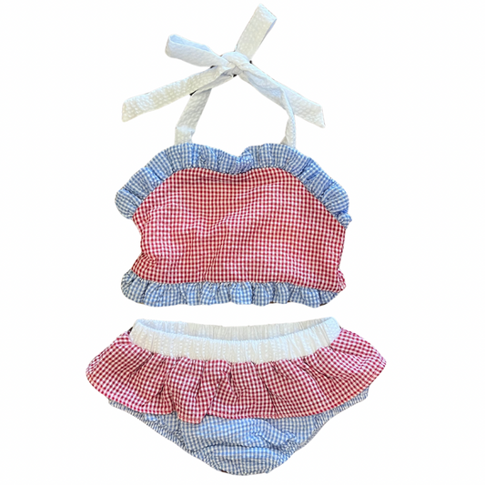 Red & Blue Colorblock 2pc Swimsuit