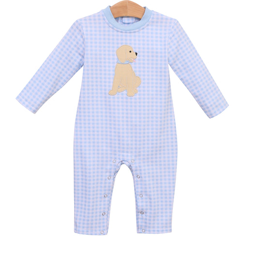 Puppy Blue Gingham Romper