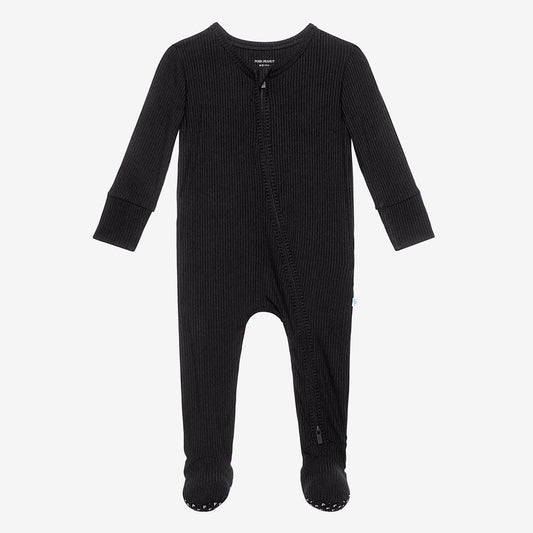 Black Ribbed Zippered Footie