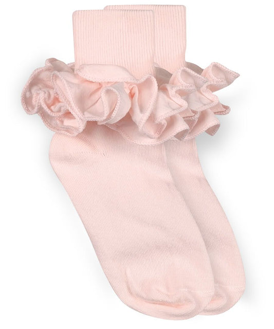 Pastel Pink Misty Ruffle Turn Cuff Sock