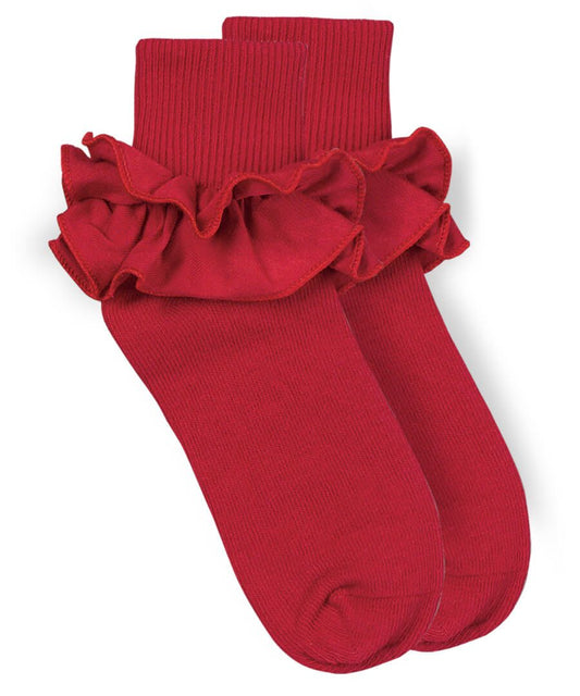 Red Misty Ruffle Turn Cuff Sock