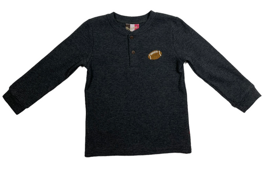 Charcoal Grey Waffle Henley Football Shirt