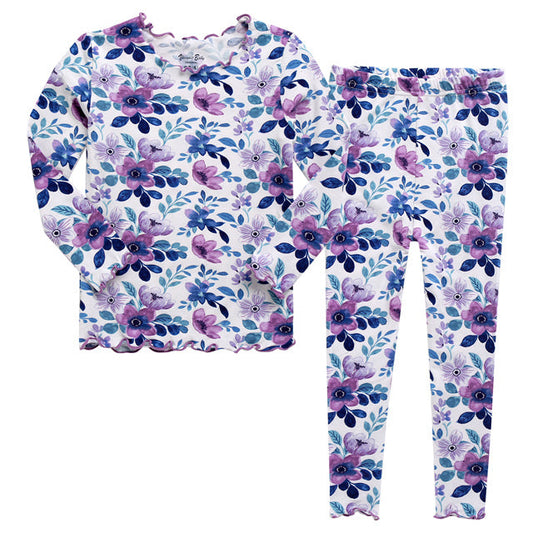 Shirring Purple Flower Modal Long Sleeve Pajama