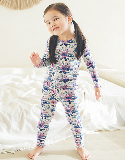 Shirring Purple Flower Modal Long Sleeve Pajama