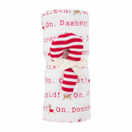 Candy Cane Swaddle And Rattle Set