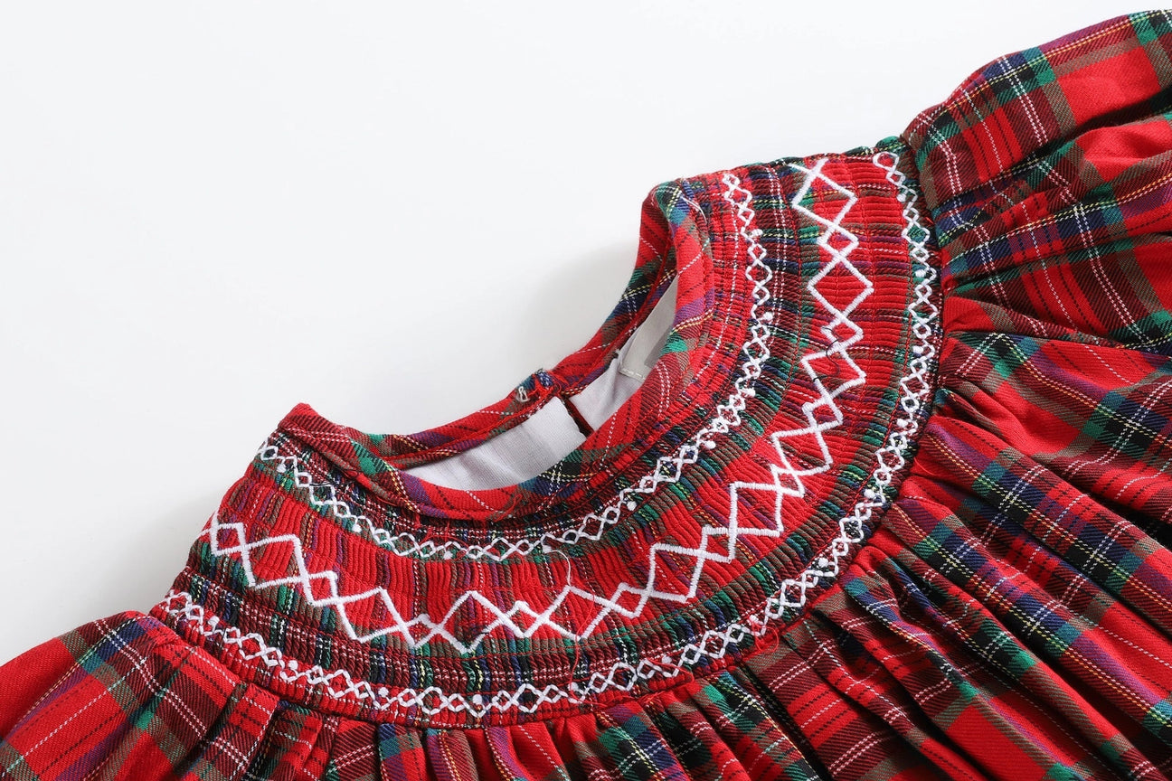 Smocked Bishop Dress | Red Christmas Plaid