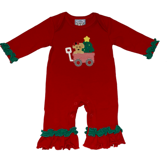 Christmas Puppy Ruffled Romper