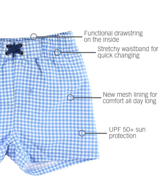 Blue Gingham Swim Trunk