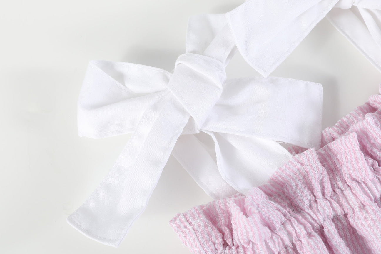 Pink Seersucker Bow 2pc Set