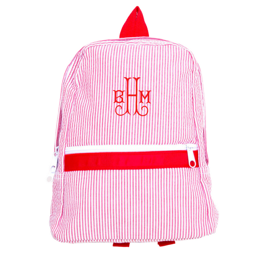Red Seersucker Backpack