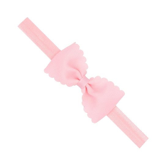 LT Pink Small Grosgrain Scalloped Hair Bow on Elastic Band