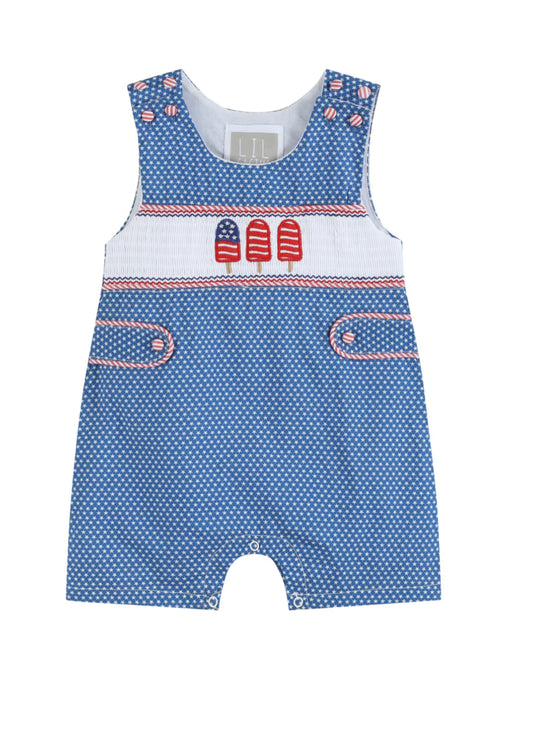 Blue & White Popsicle Smocked Shortall