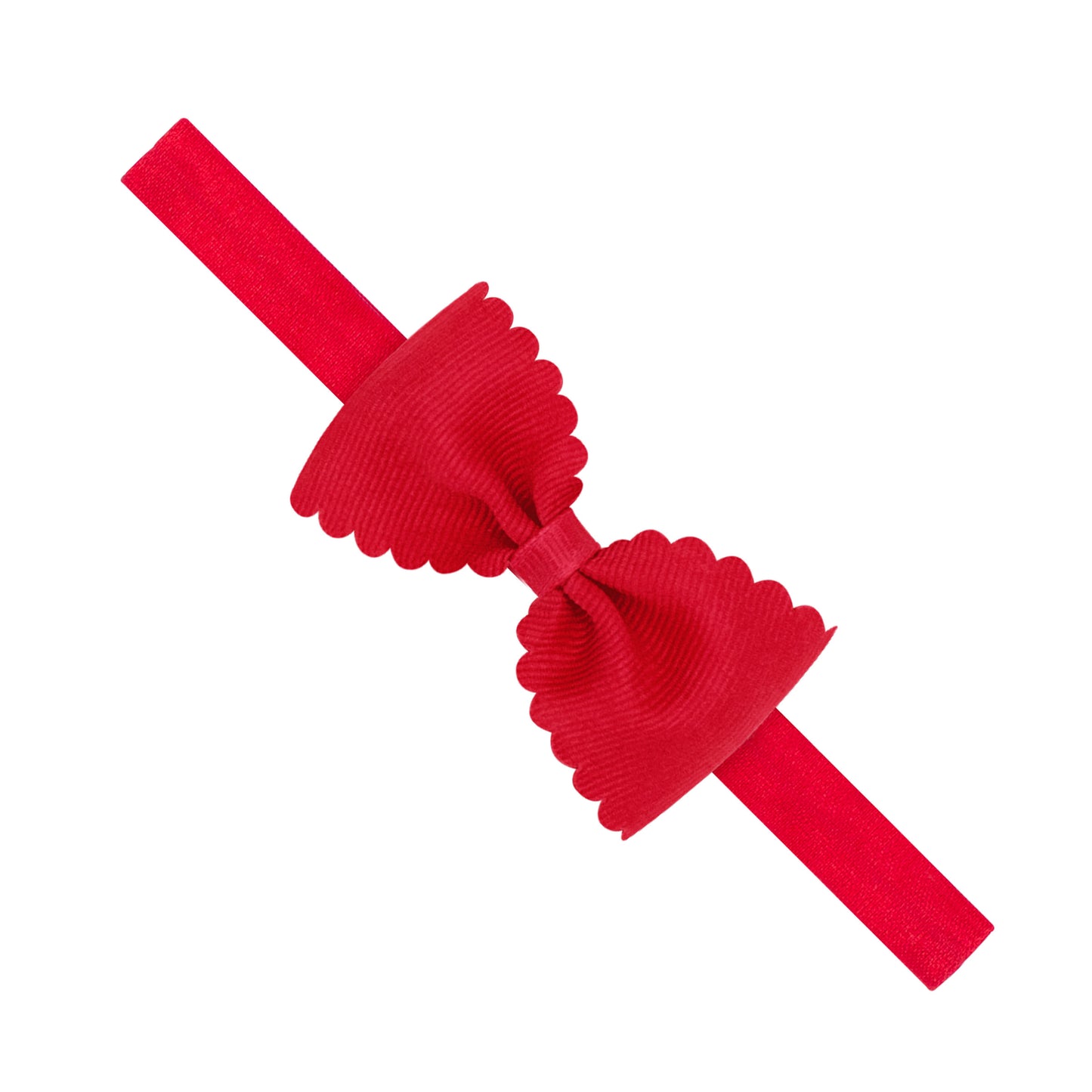 Red Small Grosgrain Scalloped Hair Bow tie on Elastic