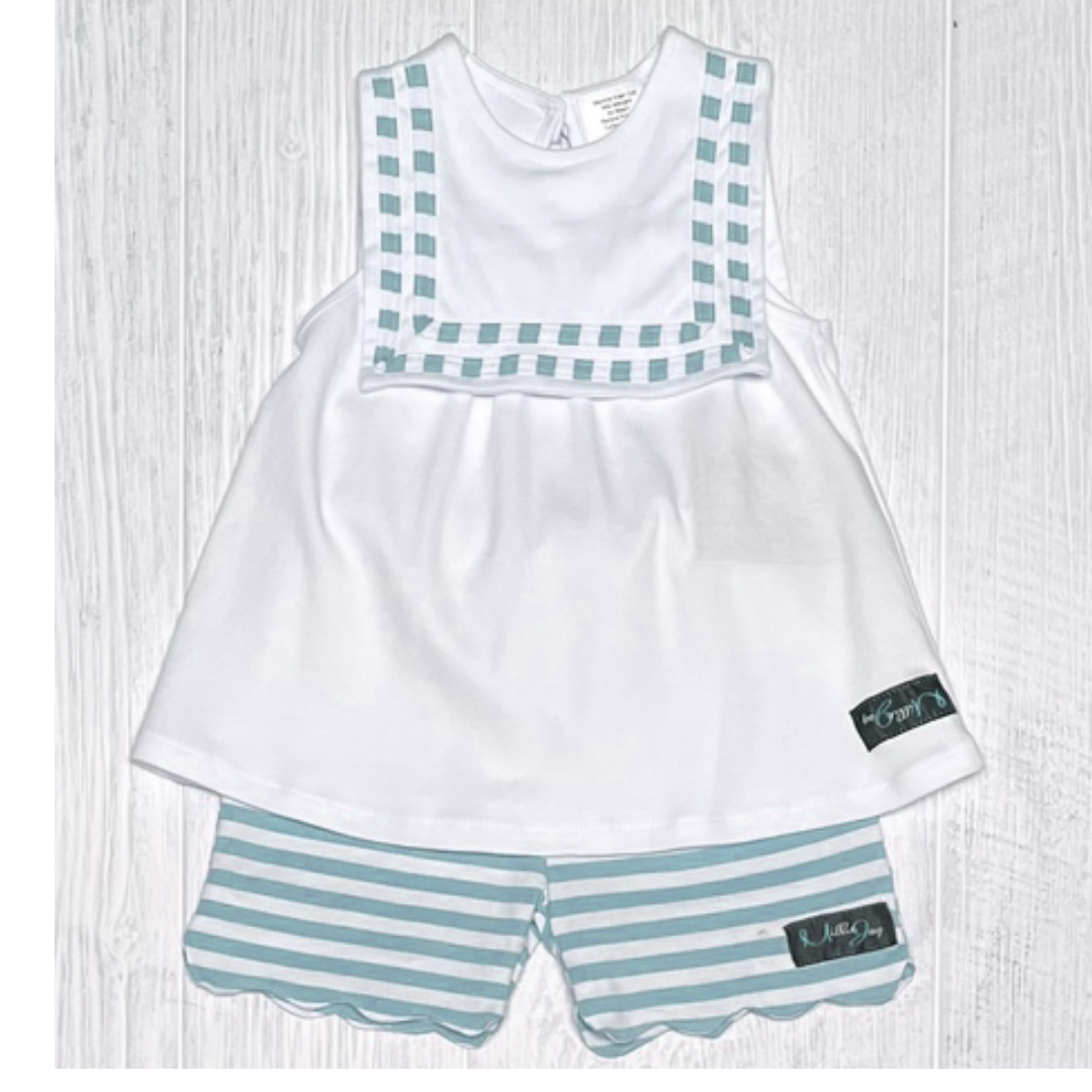 Addison Stripe Blue Scallop Set