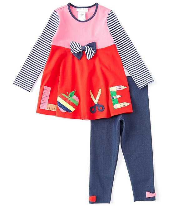 School Supplies Love Mixed-Media Dress & Solid Bow Trim Leggings 2-Piece Set