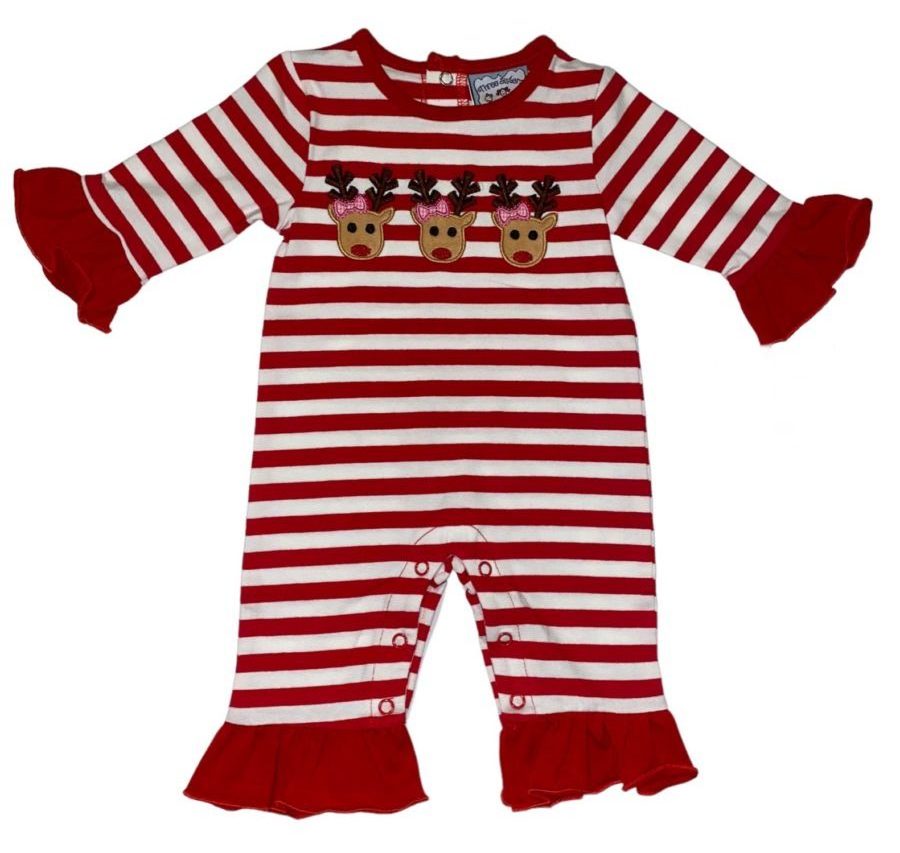 Reindeer Appliqué Ruffled Romper