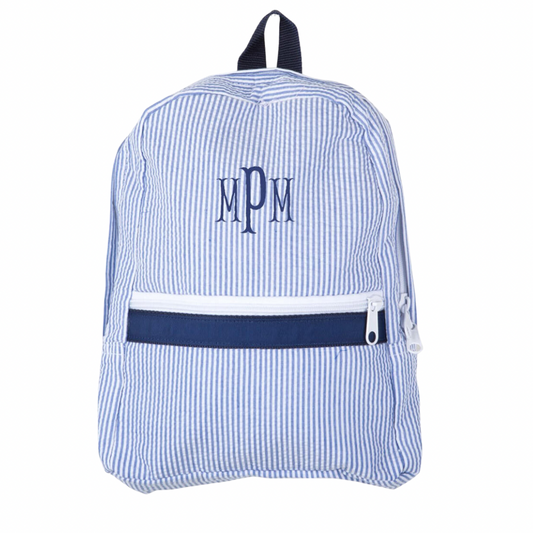Navy Seersucker Backpack